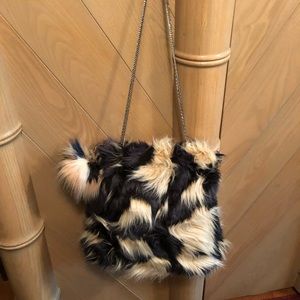Avon Faux Fur Bag with Chain Strap - Black and Cream